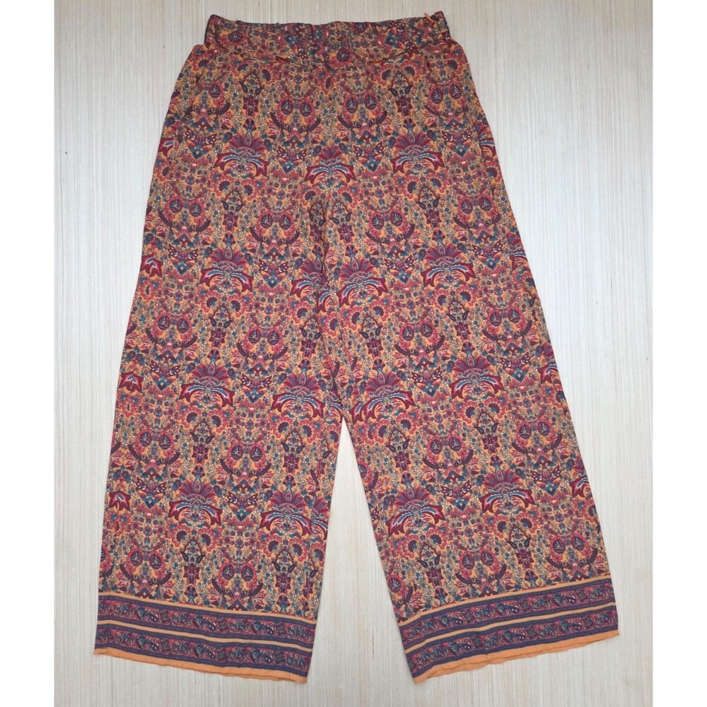 Zara Pants Wide Leg Size XS Pull On Elastic Lightweight Warm Color Paisley Boho